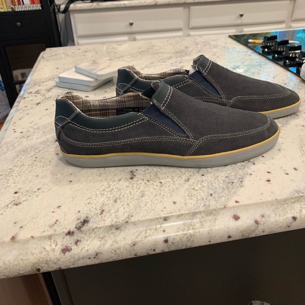 Clarksย MensโBlue SuedeโSlip On Shoes sz 13โNWOT